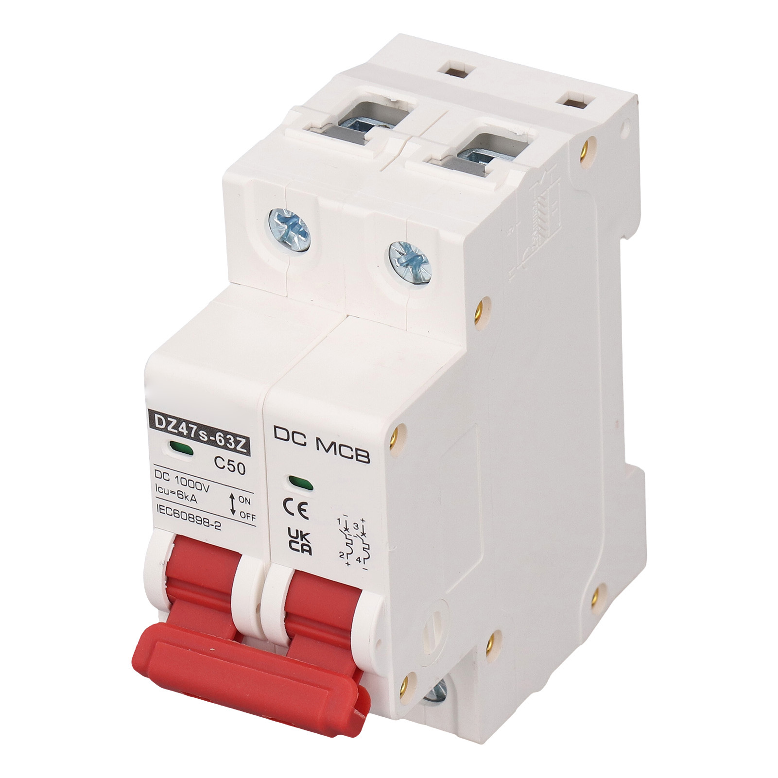 Leitungsschutzschalter 2-polig 50 A Dc 1000 V 6000 A Abschaltvermögen, Din-schiene, Für Photovoltaik-solaranlagen Dz47s 63z C50