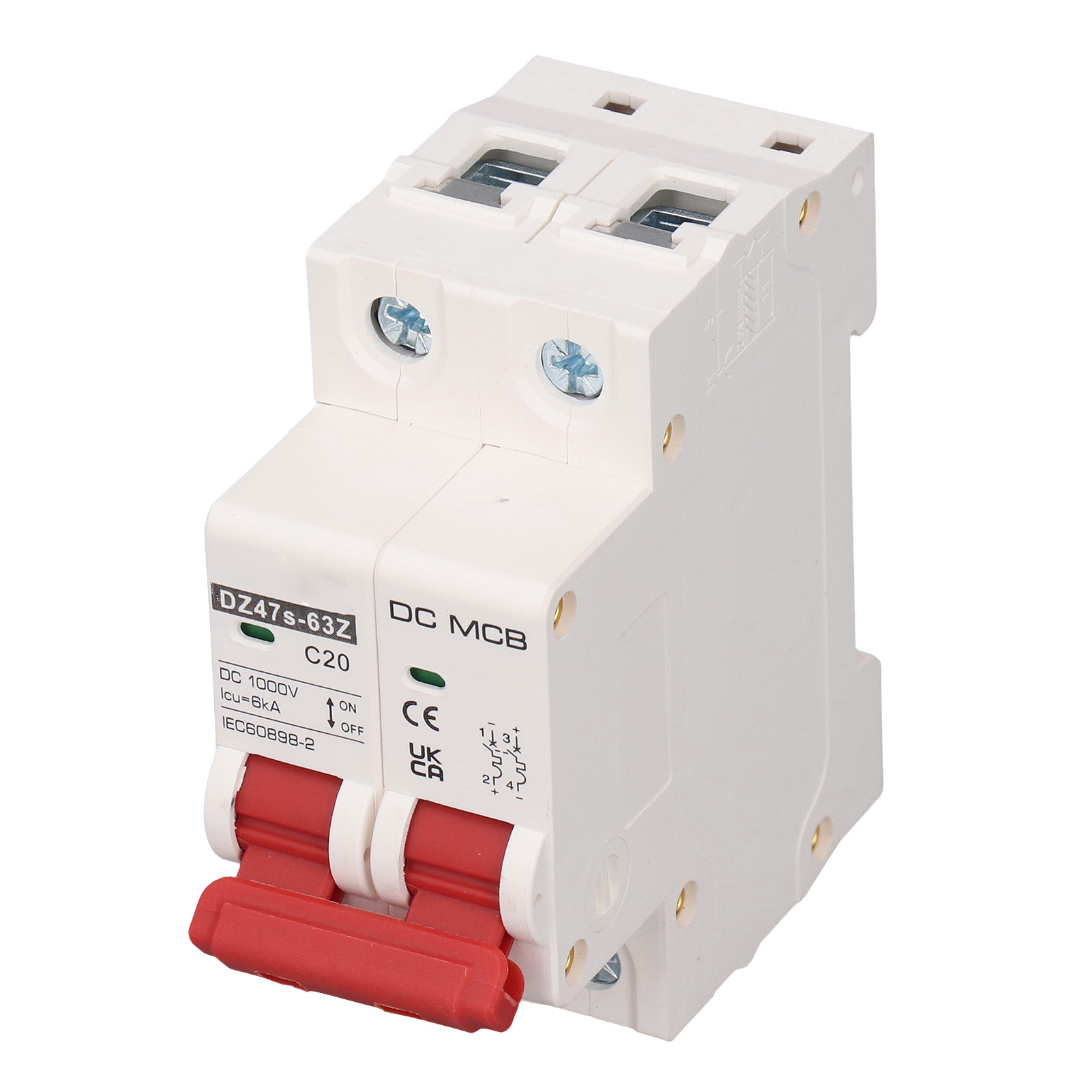 Miniatur-leistungsschalter 20a 2p 6000a, Gehäuse Pa66, Dc 1000v Schutz Für Photovoltaikanlagen, Zuverlässiges Schalten.