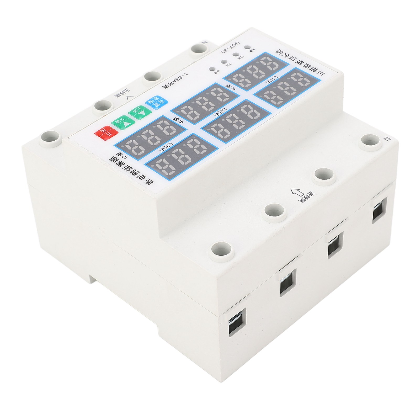 Dreiphasiger 4-leiter-spannungsschutzschalter, Einstellbares Voltmeter/amperemeter 1a–63a, 140v–500v, Überspannungs- Und Unterspannungsschutzschalter