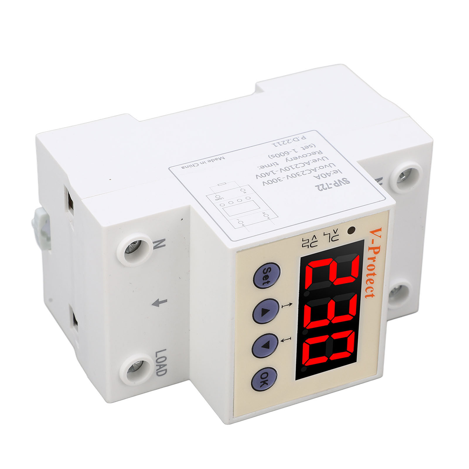 Ac220v 40a Überspannungs- Und Unterspannungsschutz, Einstellbares Schutzgerät Mit Automatischer Rückstellung, Große Baugröße, Sicherheitsrelais Für Elektrische Anlagen