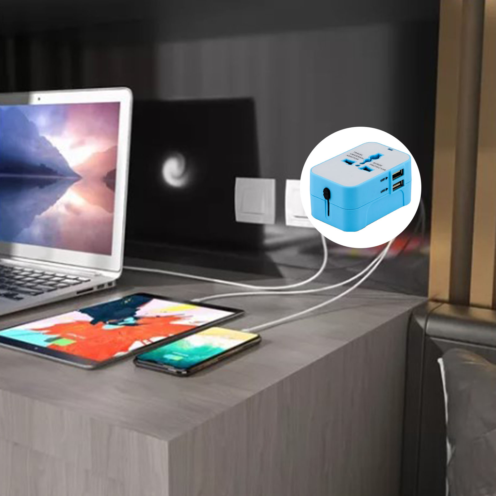 Universal-reiseadapter, Weltweiter Mehrfachstecker, Multifunktionaler Tragbarer Steckerkonverter, Blau