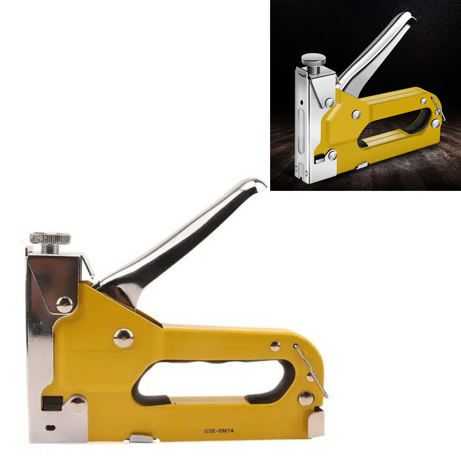 3-in-1 Multifunktions-handtacker, Hohe Festigkeit, Rostfrei, Gelb, Mit Einstellbarer Leistung, Robustes Nagelwerkzeug