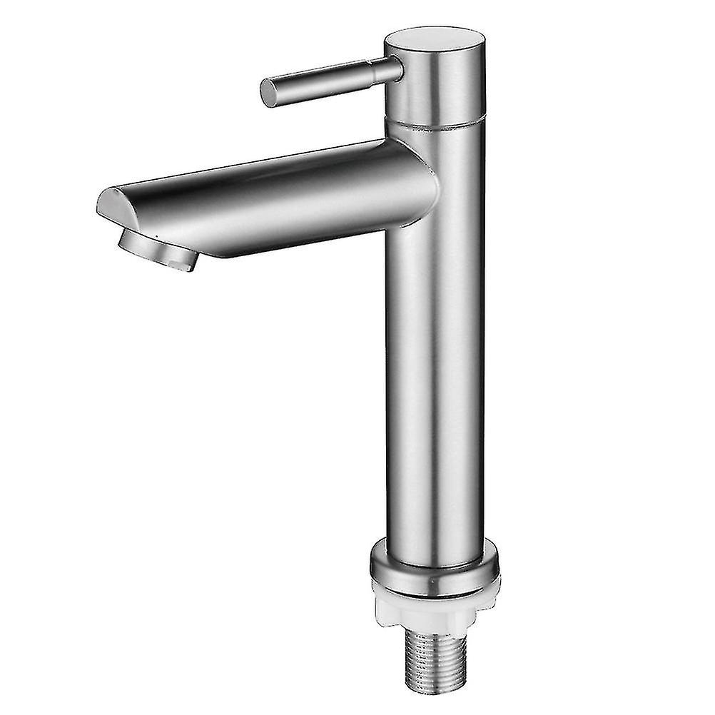 Robinet De Lavabo En Acier Inoxydable Argenté, Eau Froide Simple