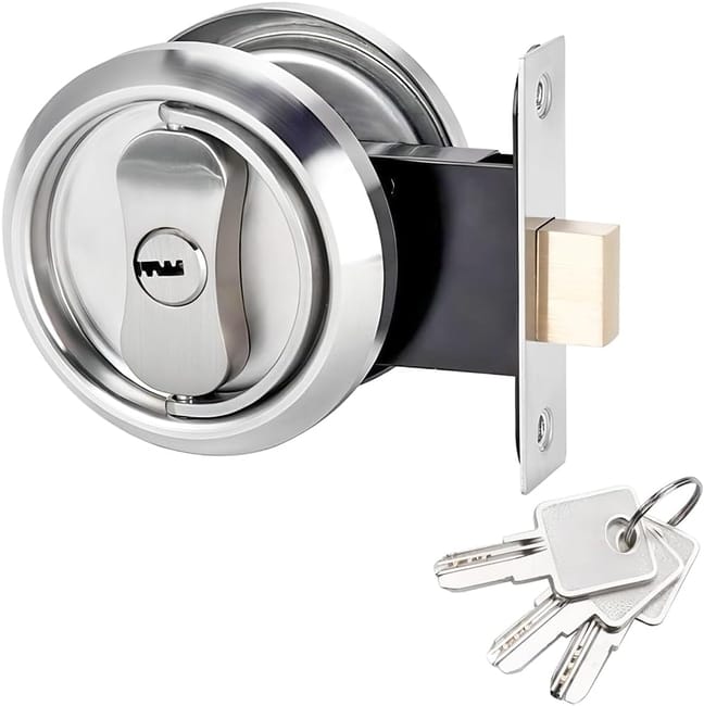 Poignée De Porte Ronde Encastrée Cachée Avec Clé, Serrure De Porte Coulissante Privée, Argent (sku Produit : 96442628 Sku Offre : Lehua25.5.26-27)