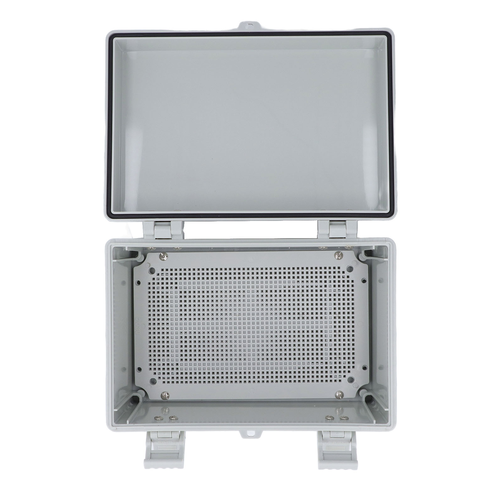 Grauer Elektrischer Anschlusskasten Mit Klappdeckel, Ip67 Wasserdicht, Schutzgehäuse Für Den Außenbereich Zur Verwendung Mit Wasserdichter Verkabelung.