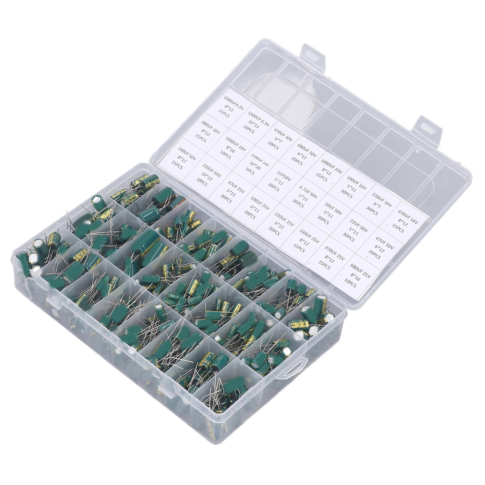 Set Mit 460 Aluminium-elektrolytkondensatoren, 6,3 V–50 V, Sortiert, Radial Grün, Schachtel Mit 460 Stück