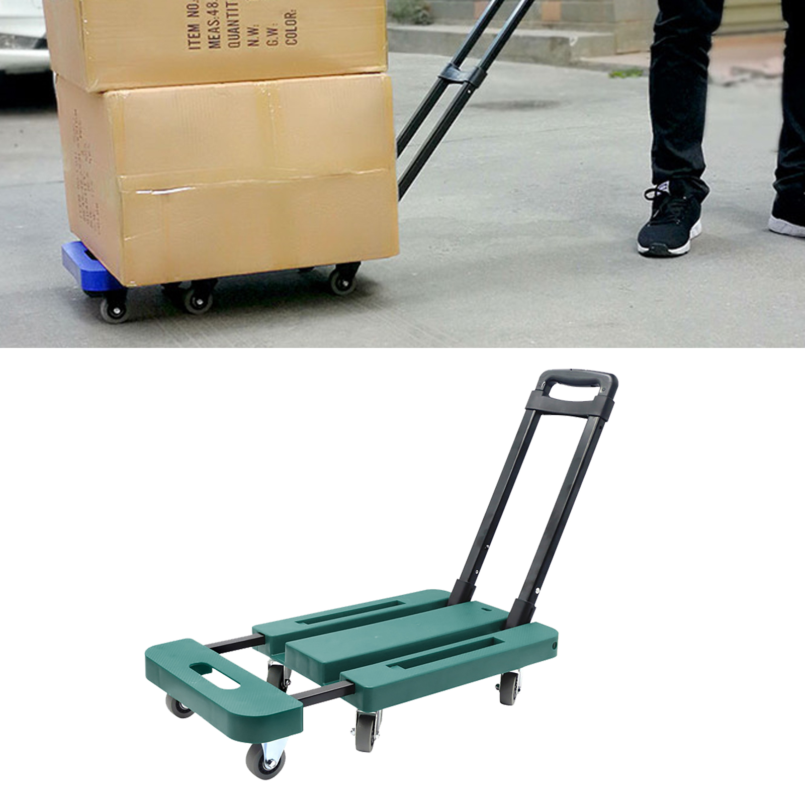 Faltbarer Transportwagen, 10 Cm Ausziehbarer Boden, 6 Leise Gummiräder, Hohe Tragkraft, Rutschfest, Faltbarer Gepäckwagen, Grün