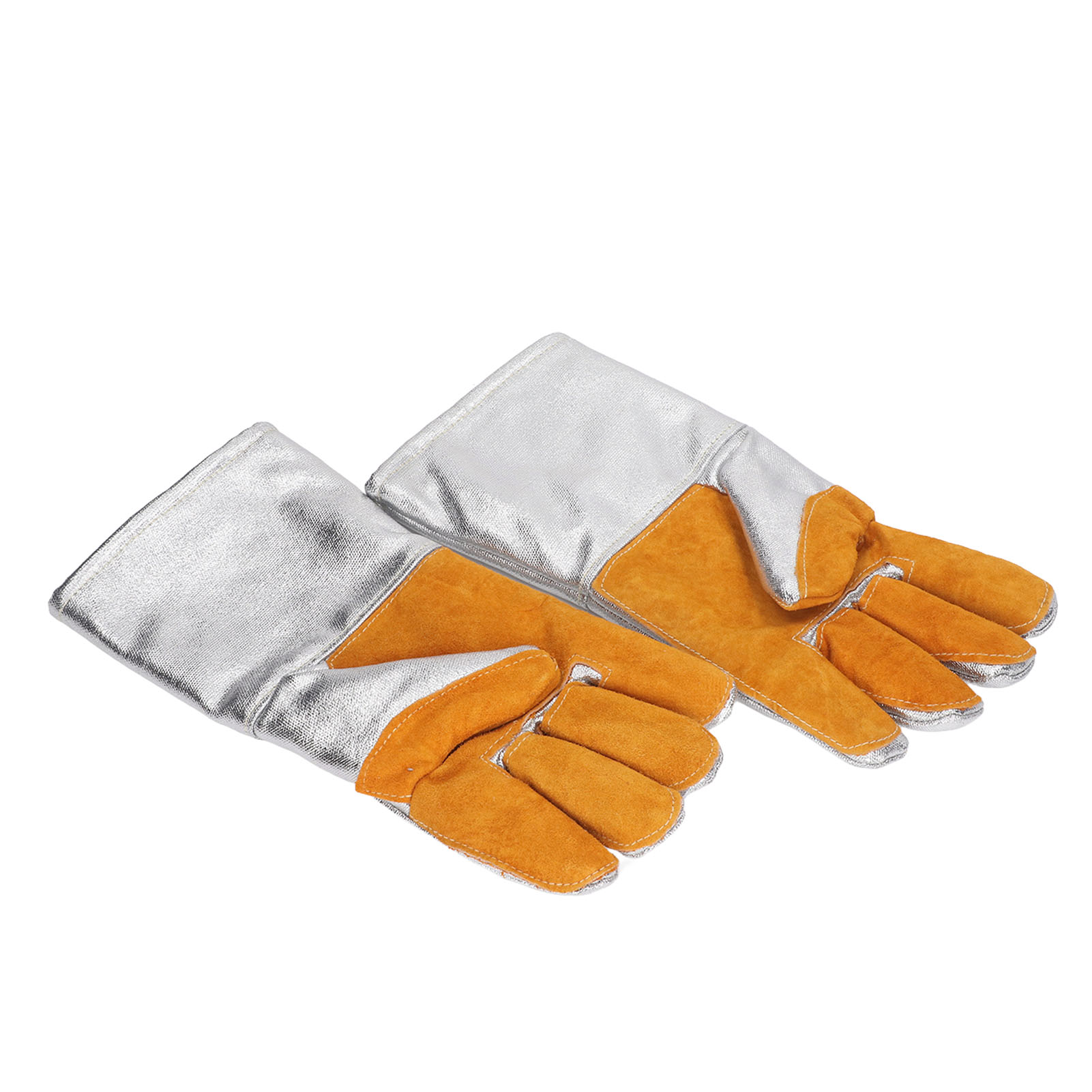 Paar Schweißerhandschuhe Aus Rindsleder, Hitzebeständig, Feuerfest, Strapazierfähig, Mit Aluminiumfolie Verstärkt
