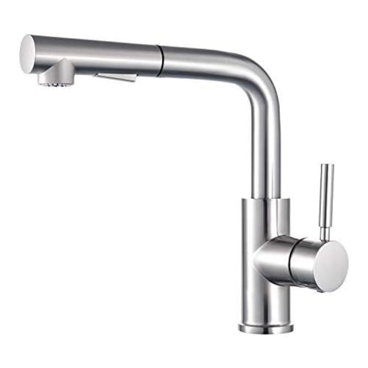 Robinet De Cuisine, Hauteur 220 Mm, Rayon 210 Mm, Finition Mate, Chromé, Argent