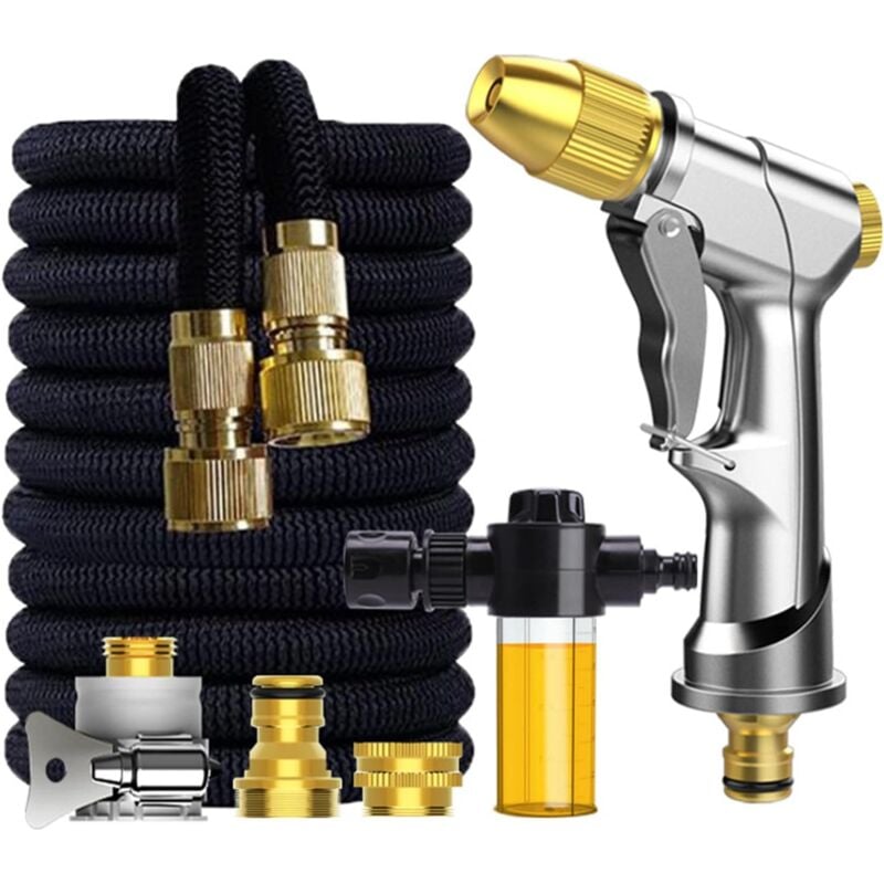 Tuyau D'Arrosage Rétractable De 74 Pi/22,5 M, Tuyau D'Arrosage Universel Avec Pistolet À 5 Fonctions, Raccords En Laiton, Tuyau Pour Le Nettoyage Du Jardin, Lave-auto Et Douche Pour Animaux De Compag