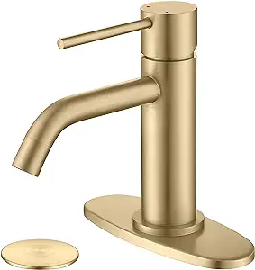 Robinet De Lavabo Simple En Acier Inoxydable 304 Plaqué Or Brossé, Robinet De Salle De Bain 4 Points Avec Interface Pvd, Robinet Court