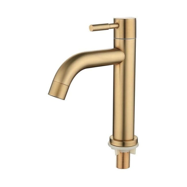 Robinet D'Eau Froide Simple Pour Lavabo De Salle De Bain En Laiton, Poignée Unique, Avec Tuyau D'Arrivée, Or Brossé (eau Froide Simple)