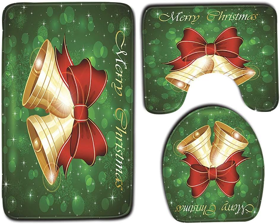 3-teiliges Badezimmer-set Mit Weihnachtsmotiven, Wc-deckelbezug-set, Weihnachtsaufkleber, Fußmatte, Rutschfeste Wc-vorleger, Wc-deckelbezug, Weihnachtsdekoration