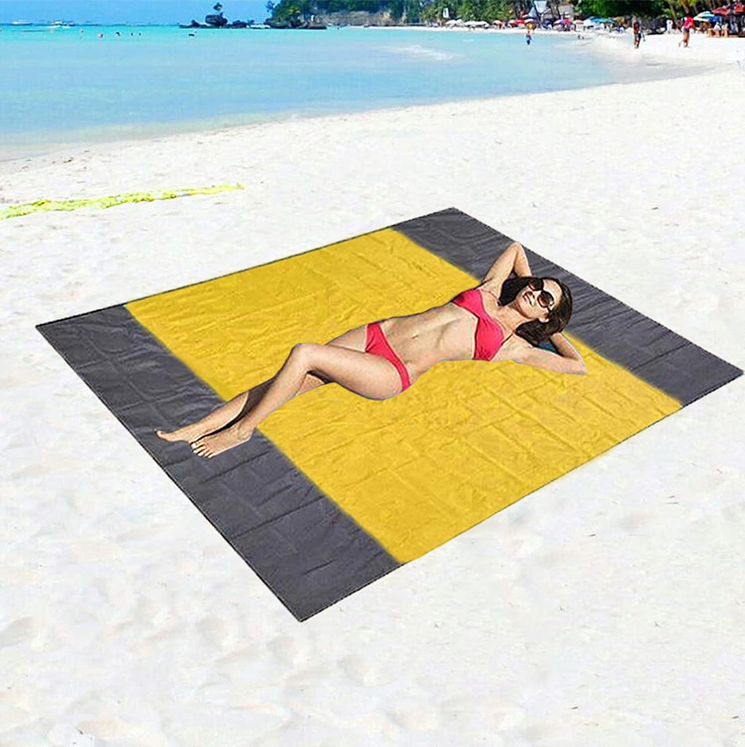 Rhafayre Tapis De Plage Anti Sable 210 X 200cm,couverture Pique Niques Imperméable,avec 4 Clous Fixes Couverture De Tapis De Plage Portable Résistance Au Sable Pour Le Camping, Pique-nique, Plage,rand