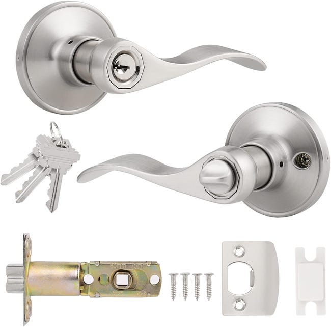 Poignée De Porte Extérieure En Nickel Satiné, Avec Clé, Forme Ondulée (sku Produit : 96442661 Sku Offre : Lehua25.5.26-6)
