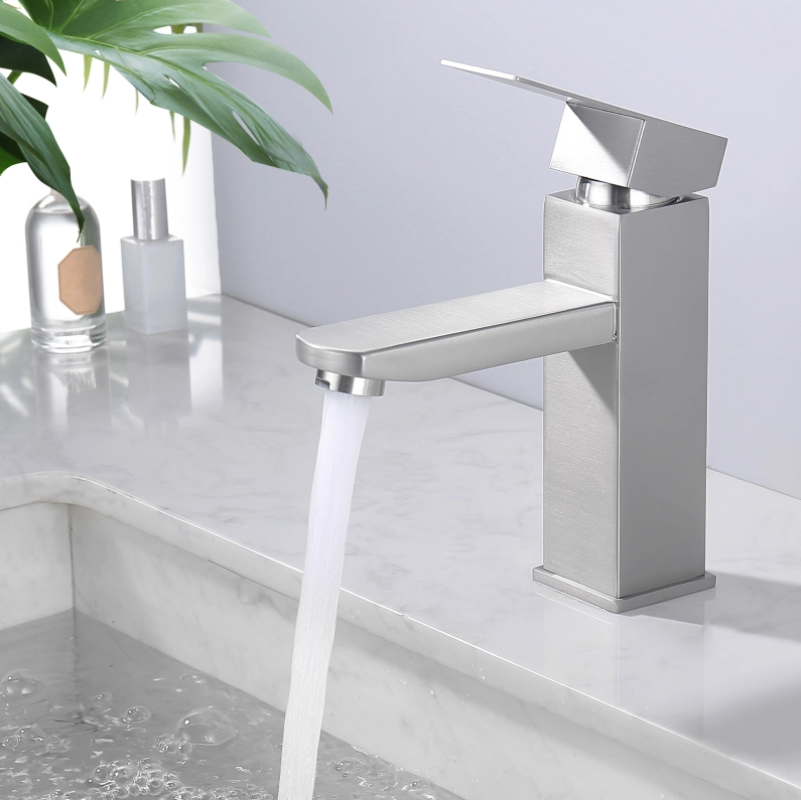 Grifo De Baño Cuadrado, Mezclador De Lavabo, Agua Fría Y Caliente, Grifo De Fregadero De Acero Inoxidable, Aireador Extraíble