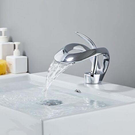 Waschtischarmatur Aus Verchromtem Messing – Wasserfallarmatur Mit Keramikventil – 30 % Wasserersparnis – Aufputzmontage – Sjqka
