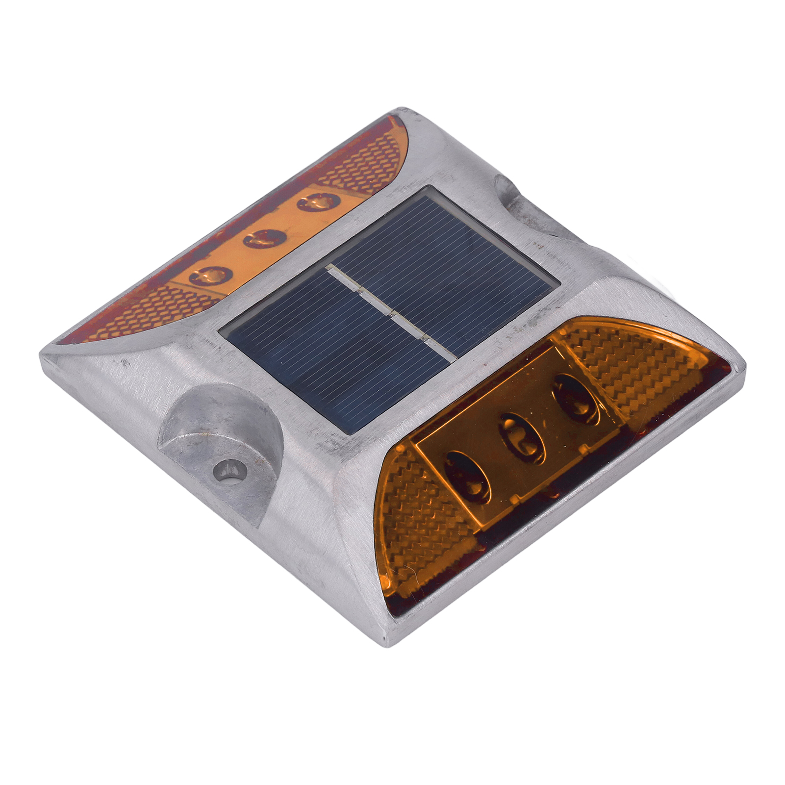 Solarbetriebene Led-pollerleuchte Aus Aluminiumguss Für Einfahrten, Gehwege Und Außentreppen, Wasserdicht (ip68), Gelbes Licht, Erdungsbolzen