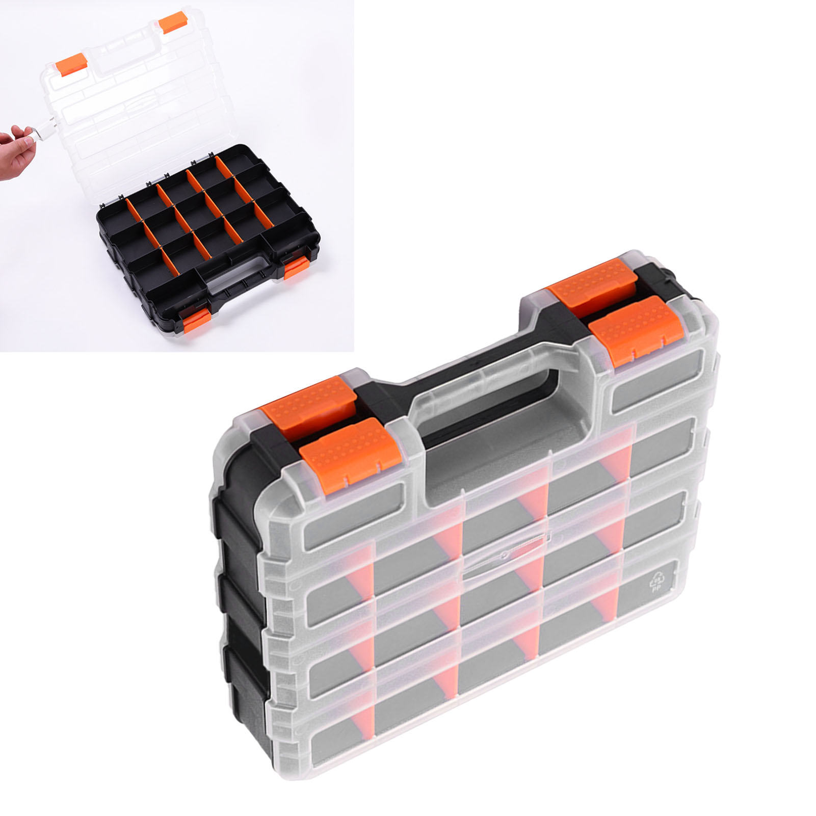 Aufbewahrungsbox Mit Herausnehmbaren Fächern, Verstärktem Pp-gitter, Doppelseitig, Stabil Und Robust, Für Teile Und Heimwerkerprojekte, 32 X 27 X 8 Cm