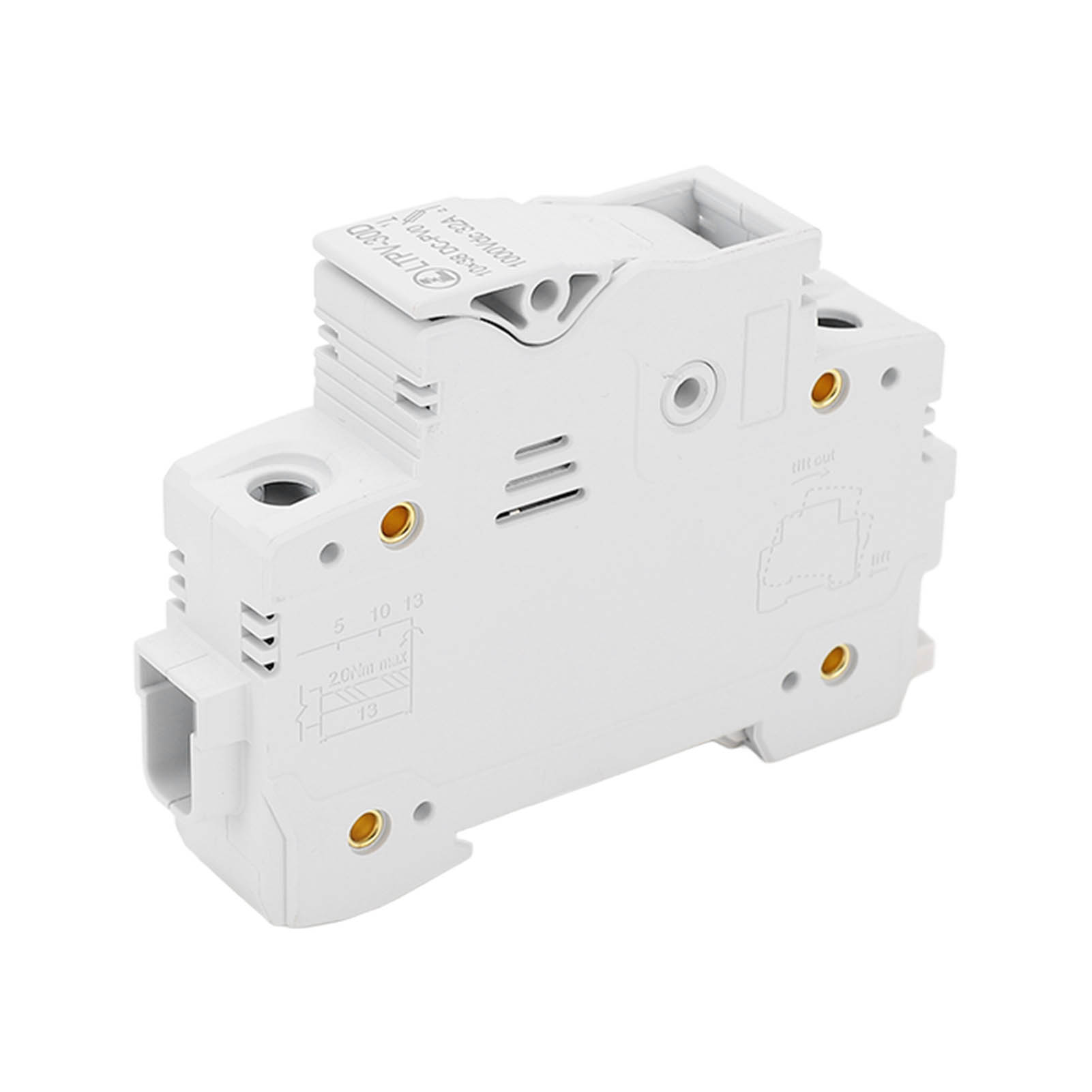 Dc 1p 32a Sicherungshalter, Din-schiene, Flammhemmender Sockel Für 10x38mm Pv-sicherungen, Mit 20a-sicherung, 1000vdc, Ohne Kontrollleuchte