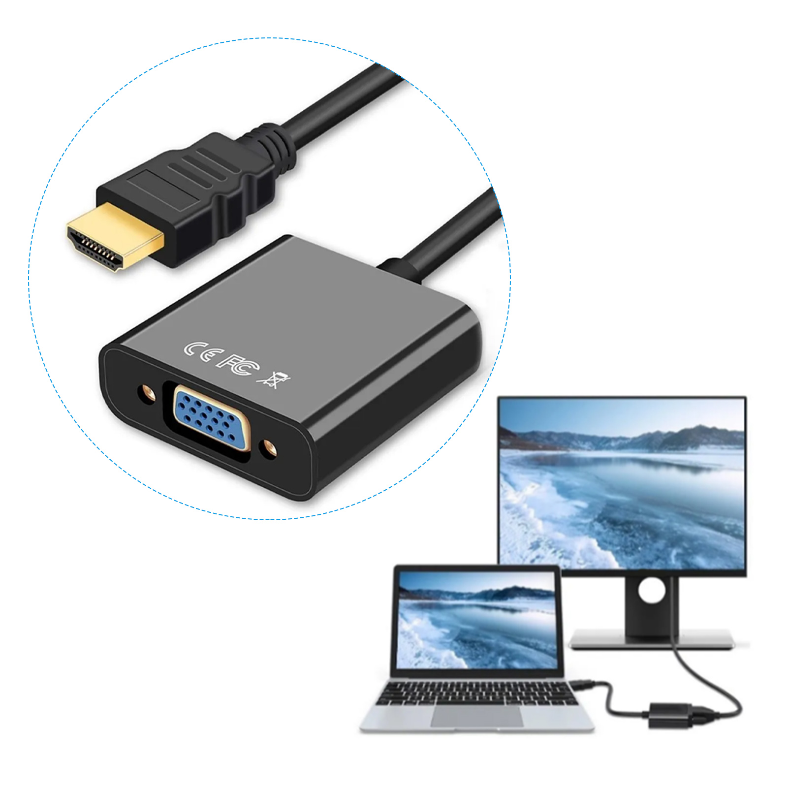 Hdmi-zu-vga-1080p-adapter, Rostbeständiger, Vergoldeter Konverter, Laptop-schnittstelle, Videoadapterkabel.