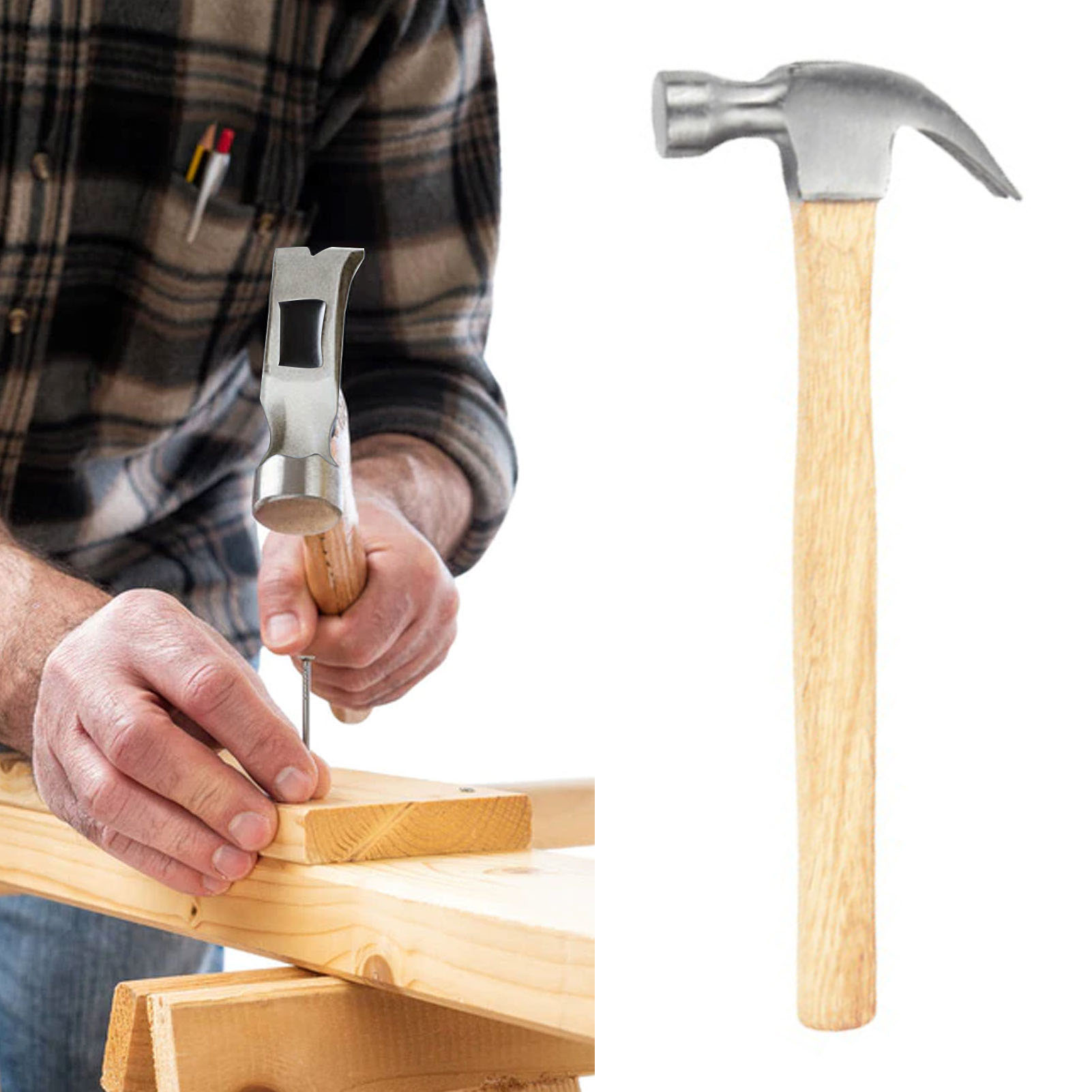 Nagelziehhammer Mit Kopf Aus Hochkohlenstoffhaltigem Stahl, Ergonomischem Holzgriff, Heimwerkerwerkzeug Für Holzarbeiten, Innenausbau Und Haushalt
