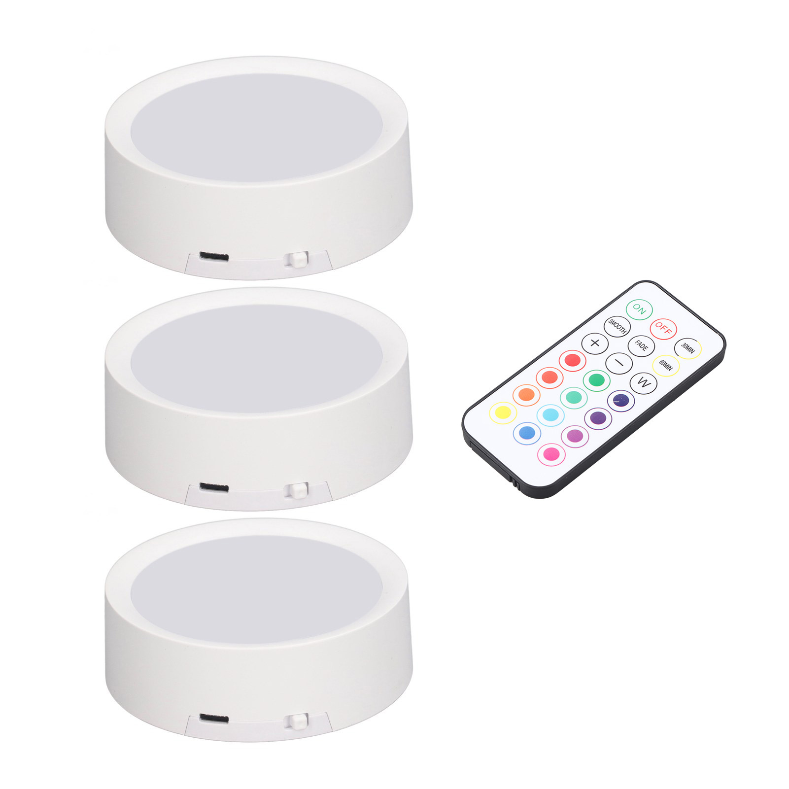 Set Mit 3 Led-druckknopfleuchten, 4 Farben, Dimmbar, Timer, Usb-aufladbar, Mit E26-sockel Und Fernbedienung