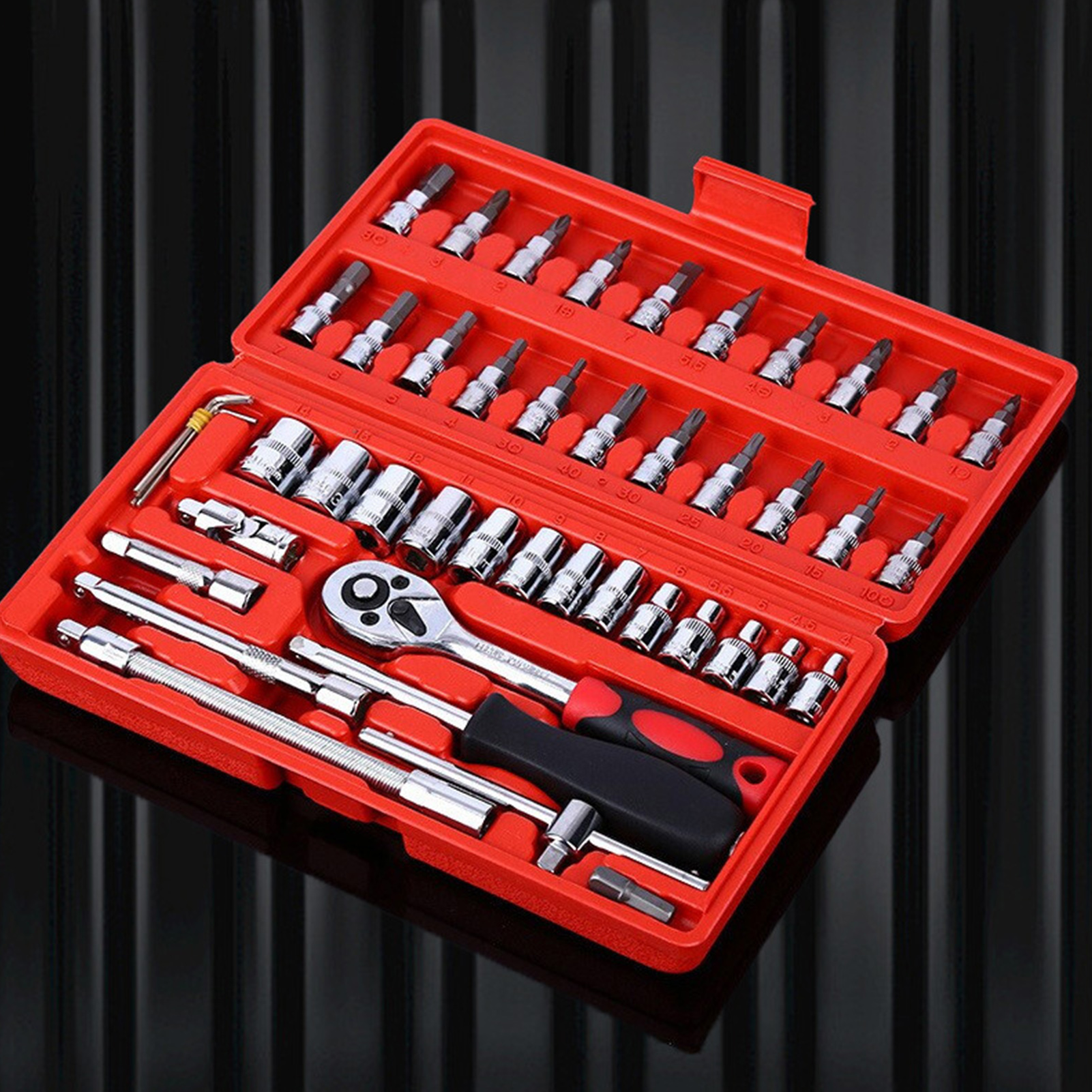 1/4"-ratschenschraubendreher Mit Cr-v-bits, Steckschlüssel Für Auto Und Haushalt, 46-teiliges Mechanisches Werkzeugset.