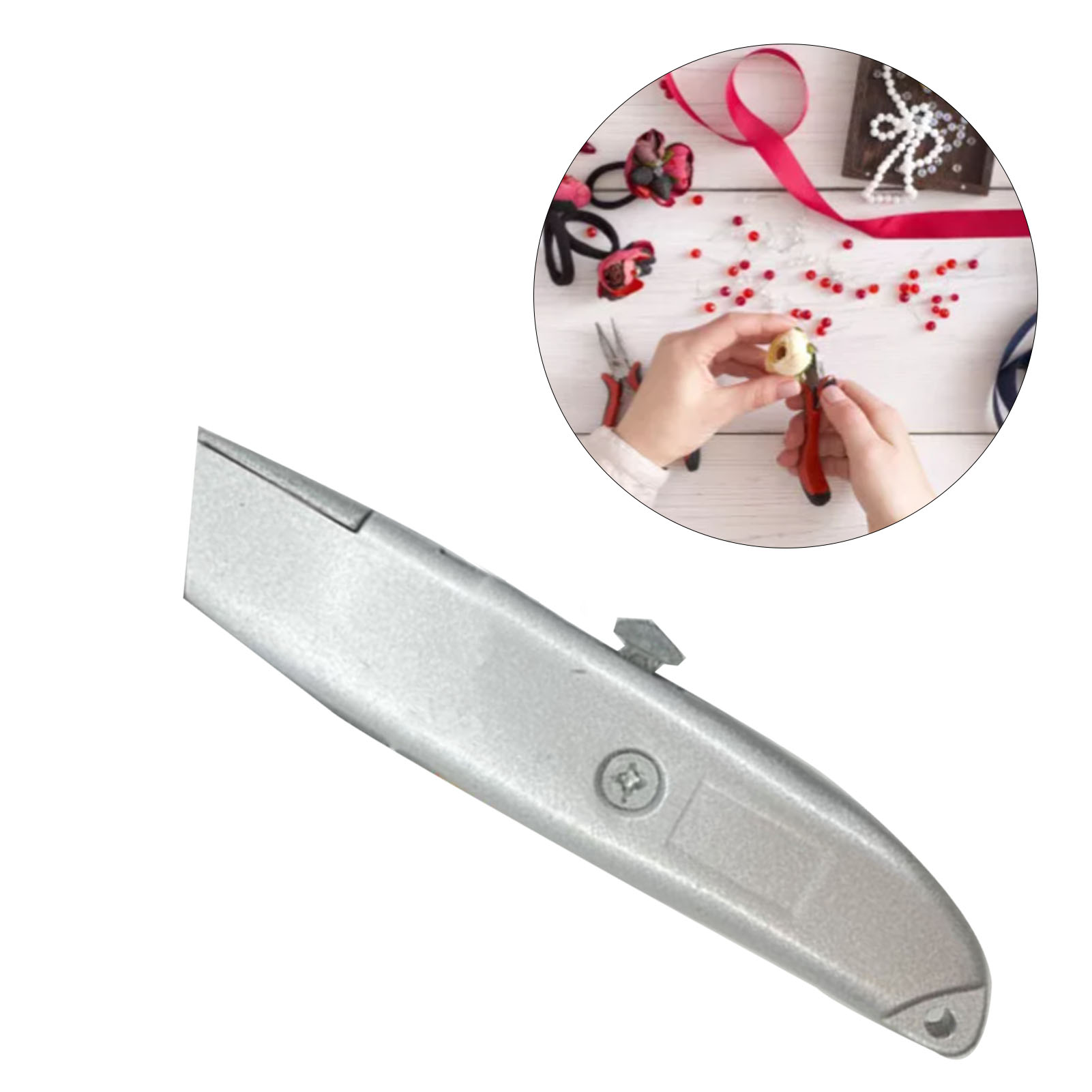 Einziehbares Universalmesser Mit Klinge Aus Kohlenstoffstahl, 160 Mm Langem Griff Aus Aluminiumlegierung, Robustes Taschenmesser Für Karton, Heimwerkerwerkzeug.