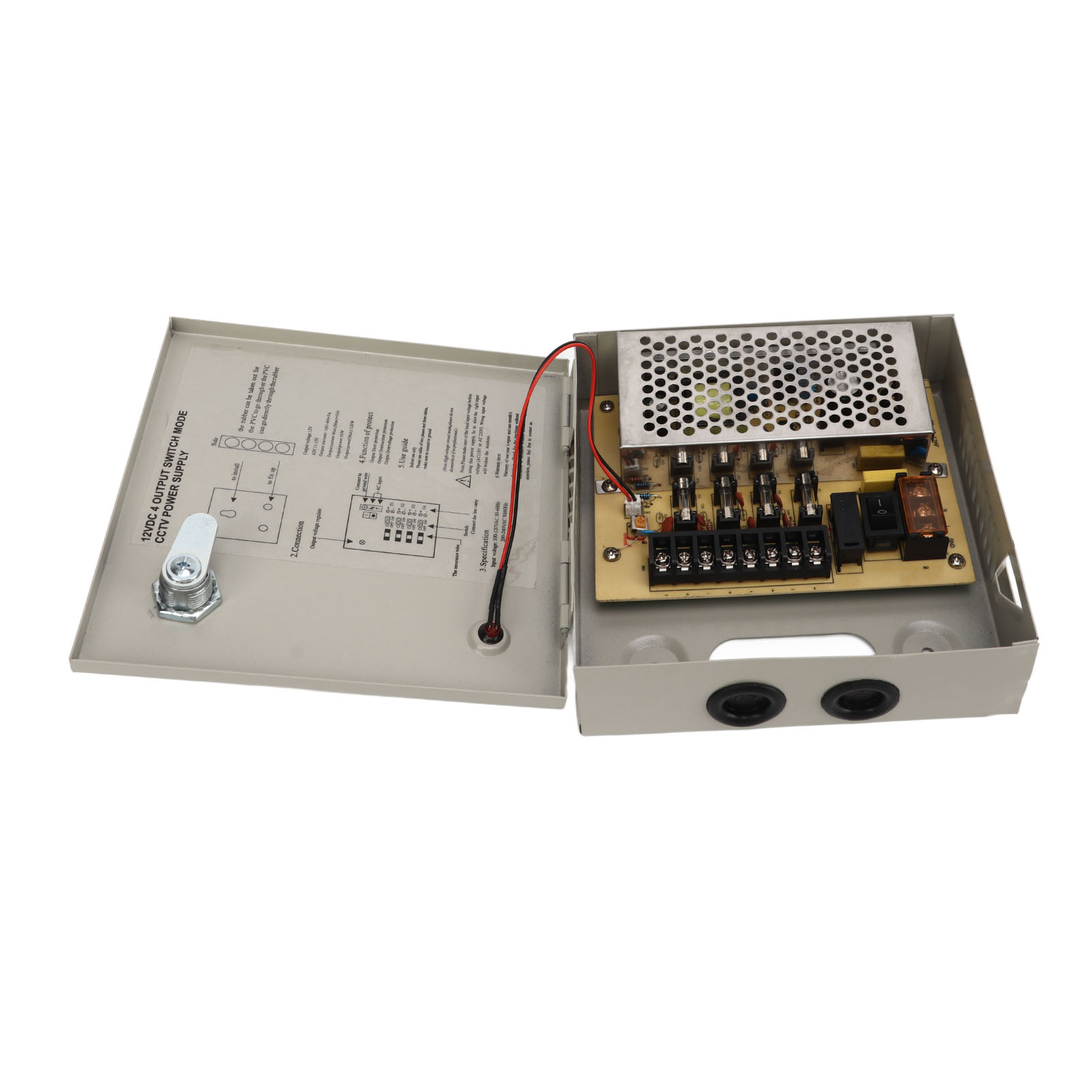 12v 4-kanal 5a Elektrischer Verteilerkasten Mit Sicherungen, Abschließbarem Metallgehäuse, 110v/220v Ac-steckdose Für Cctv-stromversorgung Und Anschluss.