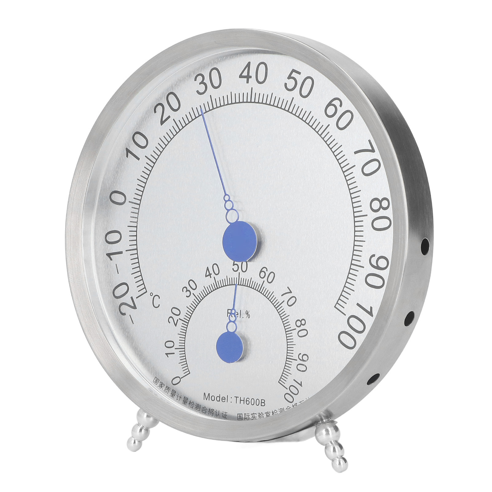 Rundes, Wasserdichtes, Hitzebeständiges Edelstahl-thermometer Und Hygrometer Für Den Außenbereich Mit Ständer, Misst Temperatur Und Luftfeuchtigkeit.