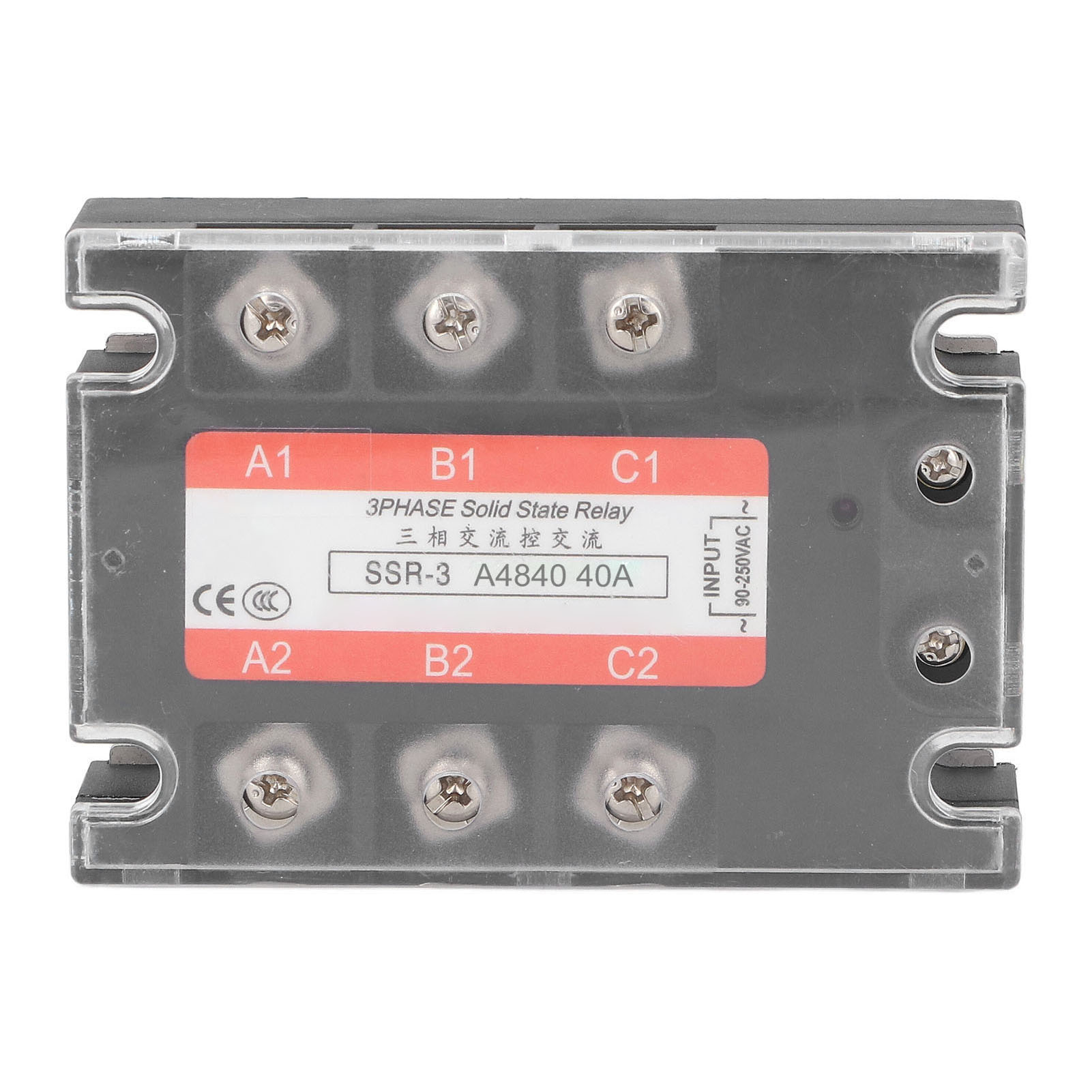 Dreiphasiges 40-a-halbleiterrelais, Led-anzeige, Transparentes Gehäuse, Ac-ac-ssr, 90-250 V Eingang, 24-480 V Ausgang, Industrielles Schaltmodul.