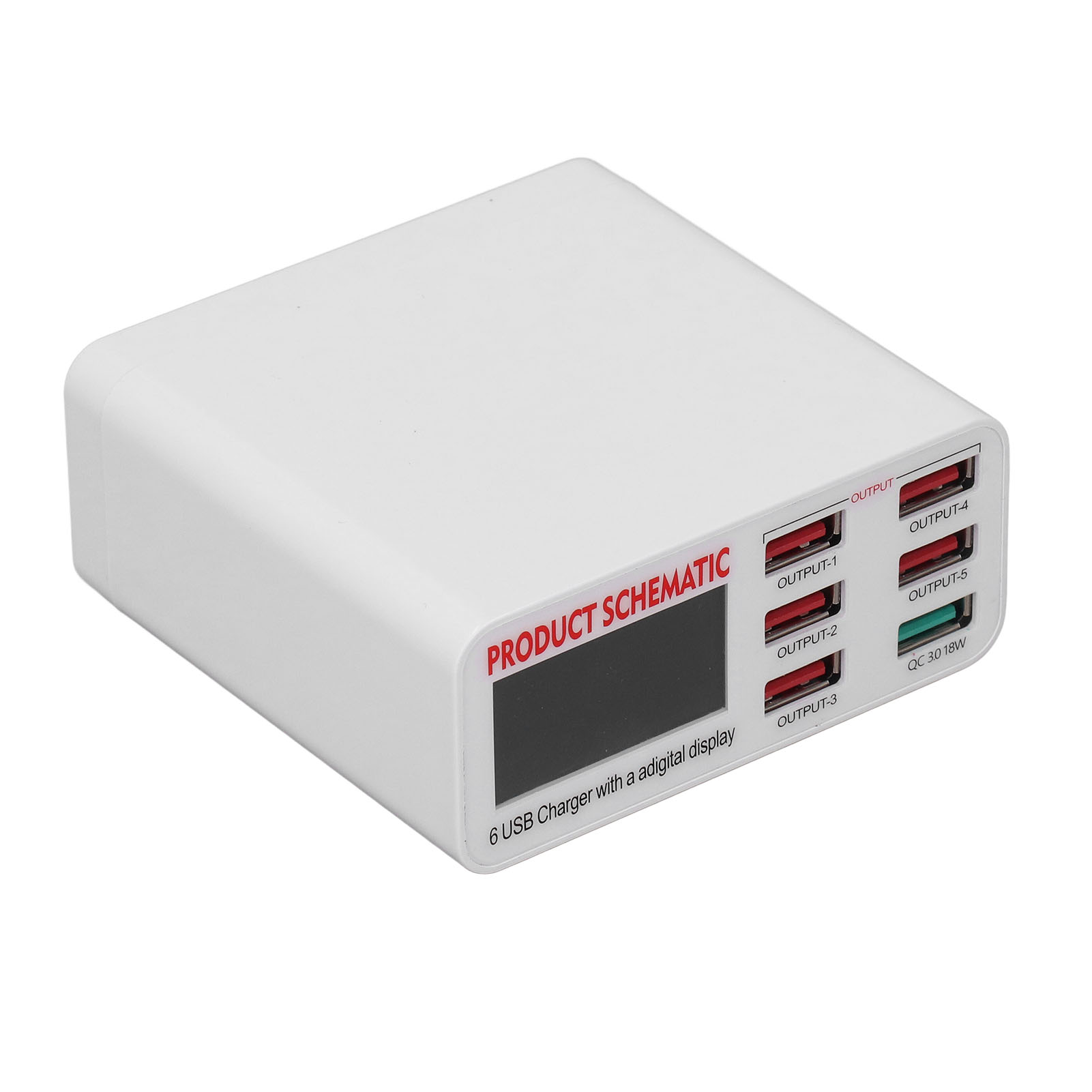 6-port-usb-ladegerät Mit Intelligenter Digitalanzeige, 110-240v-netzteil, Schnelllade-mehrfachsteckdose, Kompaktes Wandladegerät Für Handys Und Tablets.