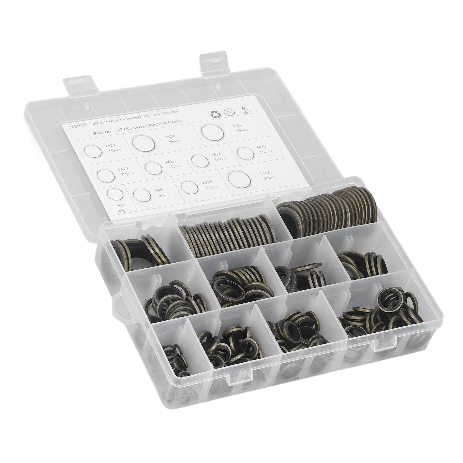 Dichtungssatz Für Ölablassschrauben Aus Gummi Und Metall – Set Mit 230 Selbstzentrierenden Dichtscheiben M6 Bis M26, Verschiedene Größen Für Ölablassschrauben