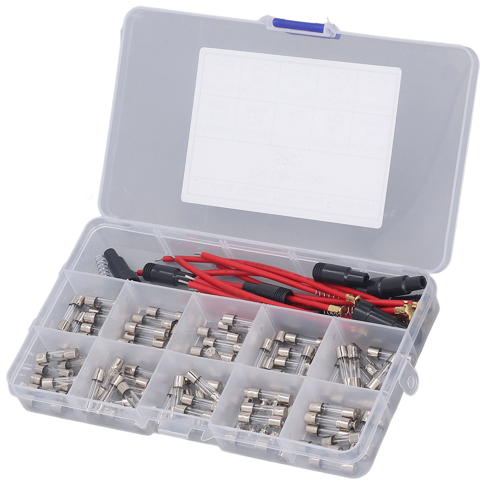 Packung Mit 100 Glassicherungen, 5 X 20 Mm, 0,2 A–20 A, 250 V, 10 Verschiedene Werte, Schutzschaltungsset, Sortiment Für Elektronik