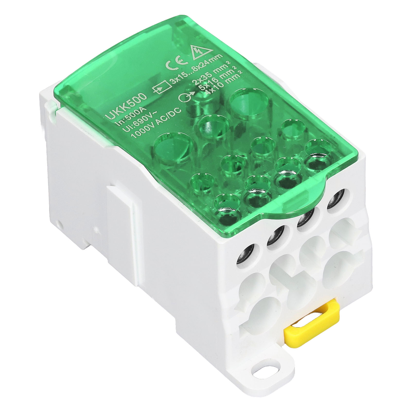 Ukk500 C45 Anschlussdose, 690 V 500 A, Einpolig, Din-schiene, Grüne Elektrische Anschlussdose