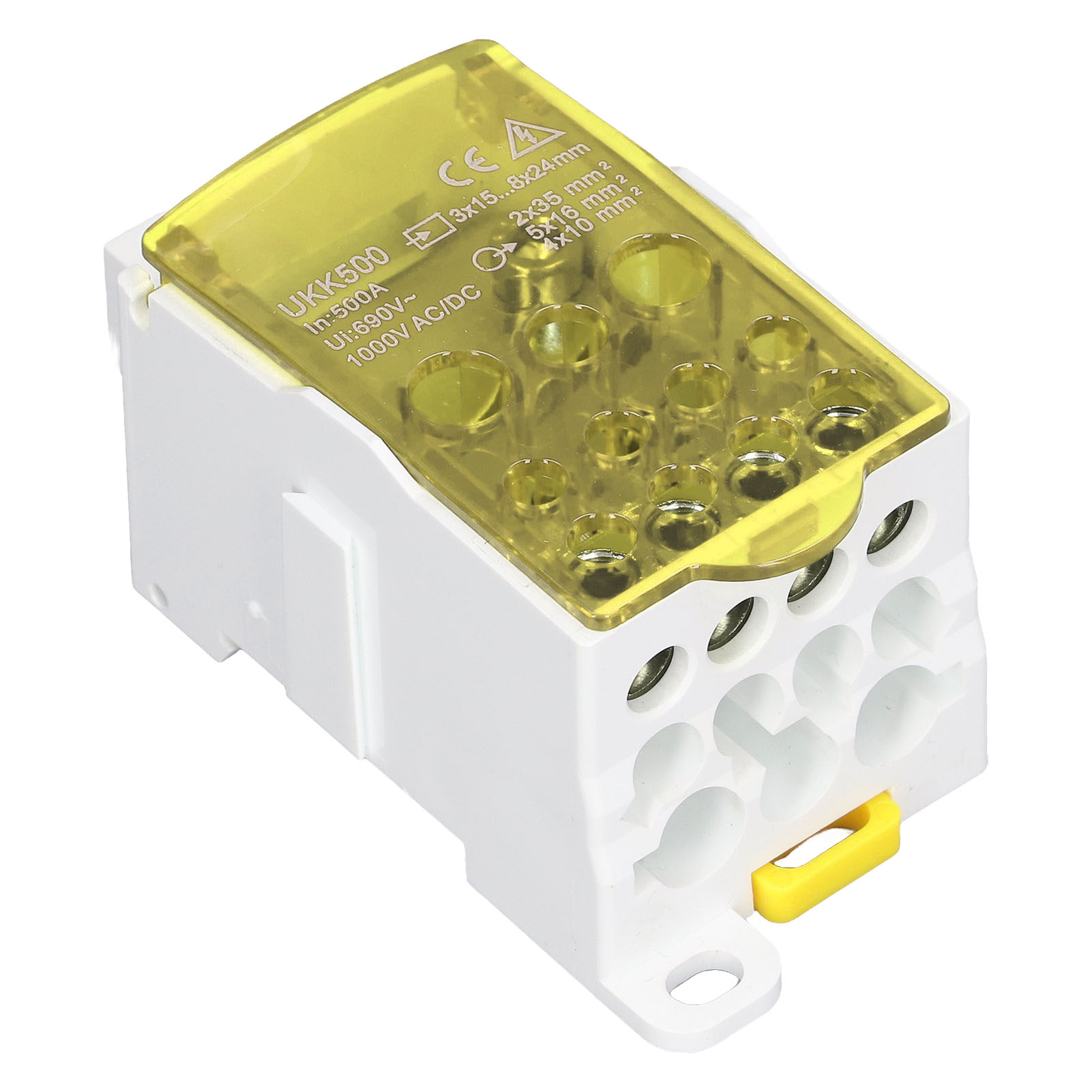 Ukk500 C45 Anschlussdose, 690 V 500 A, Einpolig, Schienenmontage, Gelb, Robuster Elektrischer Stecker