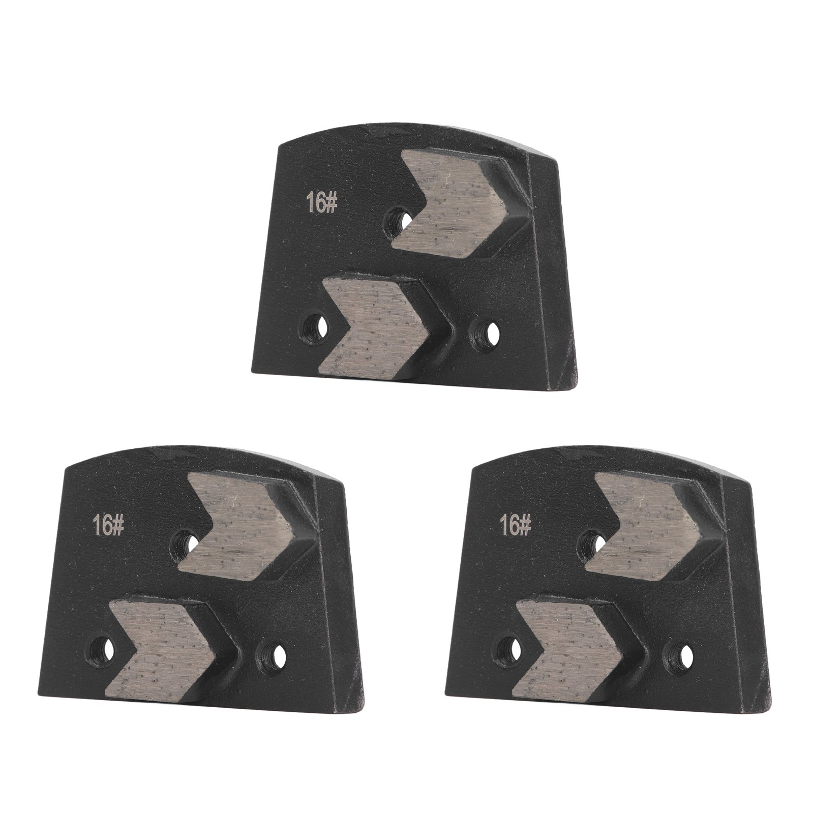Set Aus 3 Schwarzen Trapezförmigen Diamantschleifscheiben Mit 2 Pfeilförmigen Zähnen, Betonpolierscheibe, Körnung 16