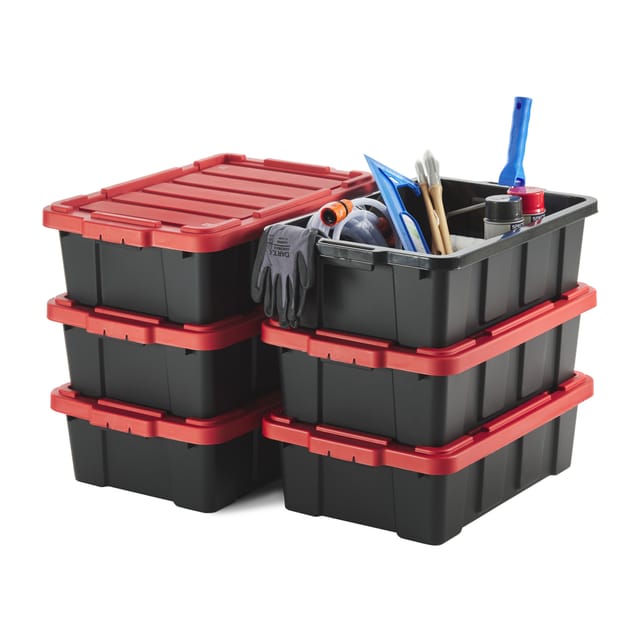 Heavy Duty Organisation Boxes, 25l, 6er-set, Rot, Kompakt, Robust, Stapelbar, Aufbewahrungsbox, Für Garage, Regale, Umzug, Plastik, Utility, Werkzeugkiste, Ddskt-230 - Iris Ohyama