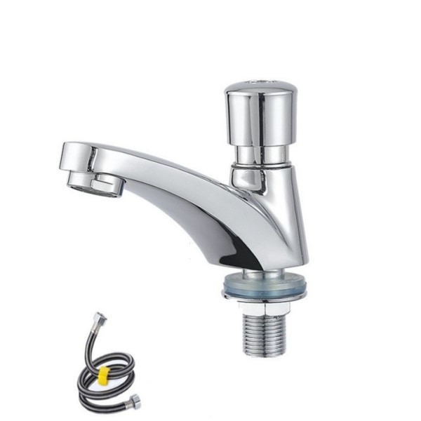 Helkoppar Waschtischarmatur Mit Zeitschaltuhr, Einzelventil Für Kaltwasser Mit Automatischer Abschaltung, Sparsamer Druckknopfmischer, Aluminiumrohre (ca.)