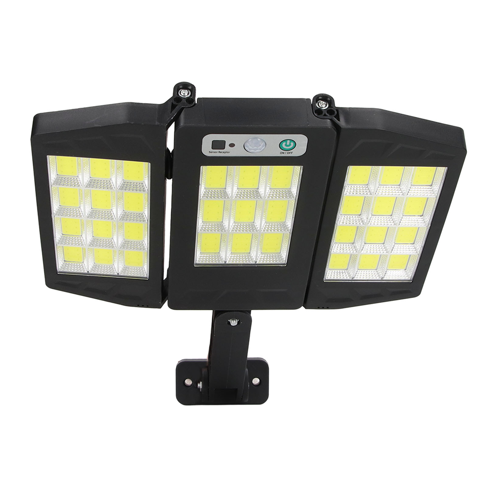 Solar-außenleuchte Mit 3 Leuchtenköpfen Und Bewegungsmelder, Ip64 Wasserdichter Strahler, 33 Leds, 264 Cob, Sicherheitsbeleuchtung Für Einfahrt Und Zaun.