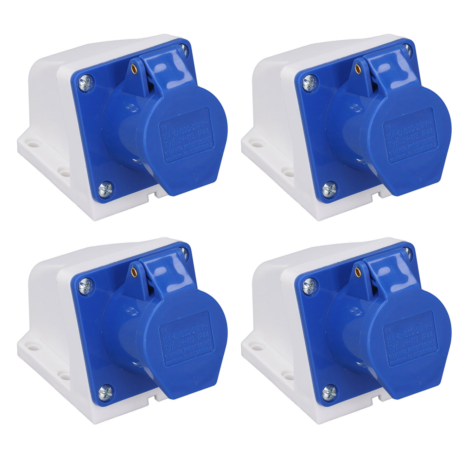 4er-pack Industriestecker (3-polig), Schutzart Ip44, Wasserdicht, Aufputzmontage, 220–250 V, 16 A