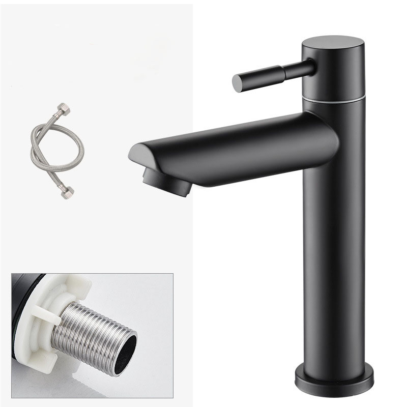 Waschtischarmatur In Mattschwarz, Kaltwasserhahn Mit Strahlregler, 150 Mm Fester Auslauf Für Bad Und Wc, Hochwertige Ausführung