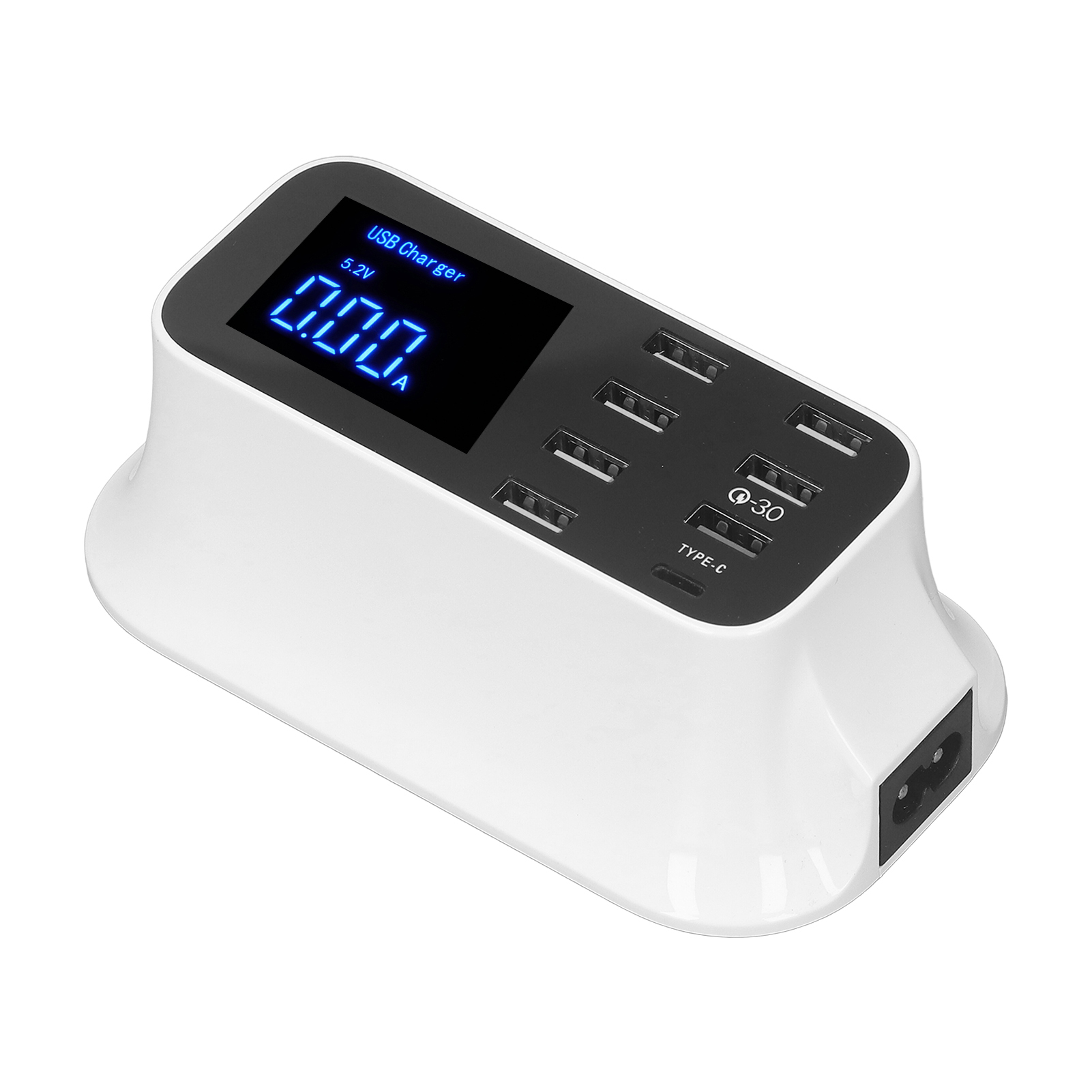 40-w-usb-ladegerät Mit Led-digitalanzeige, 8 Usb-anschlüssen, Mehrfachschutz, Lcd-bildschirm, Netzanschluss 100–240 V, Eu-stecker