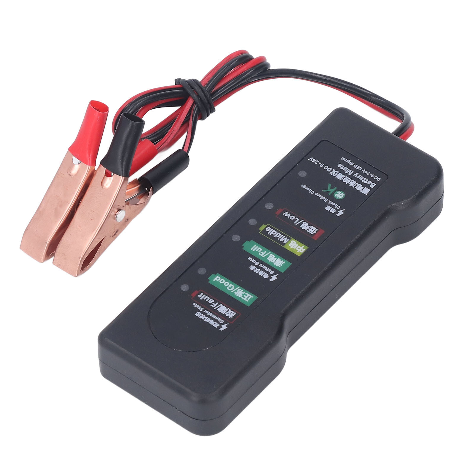 12-v-autobatterietester Mit Prüfklemmen, Fehlerdetektor Für Autobatterien, 6-stufige Led-anzeige, Fahrzeugdiagnosegerät, Batteriezustandsüberwachung