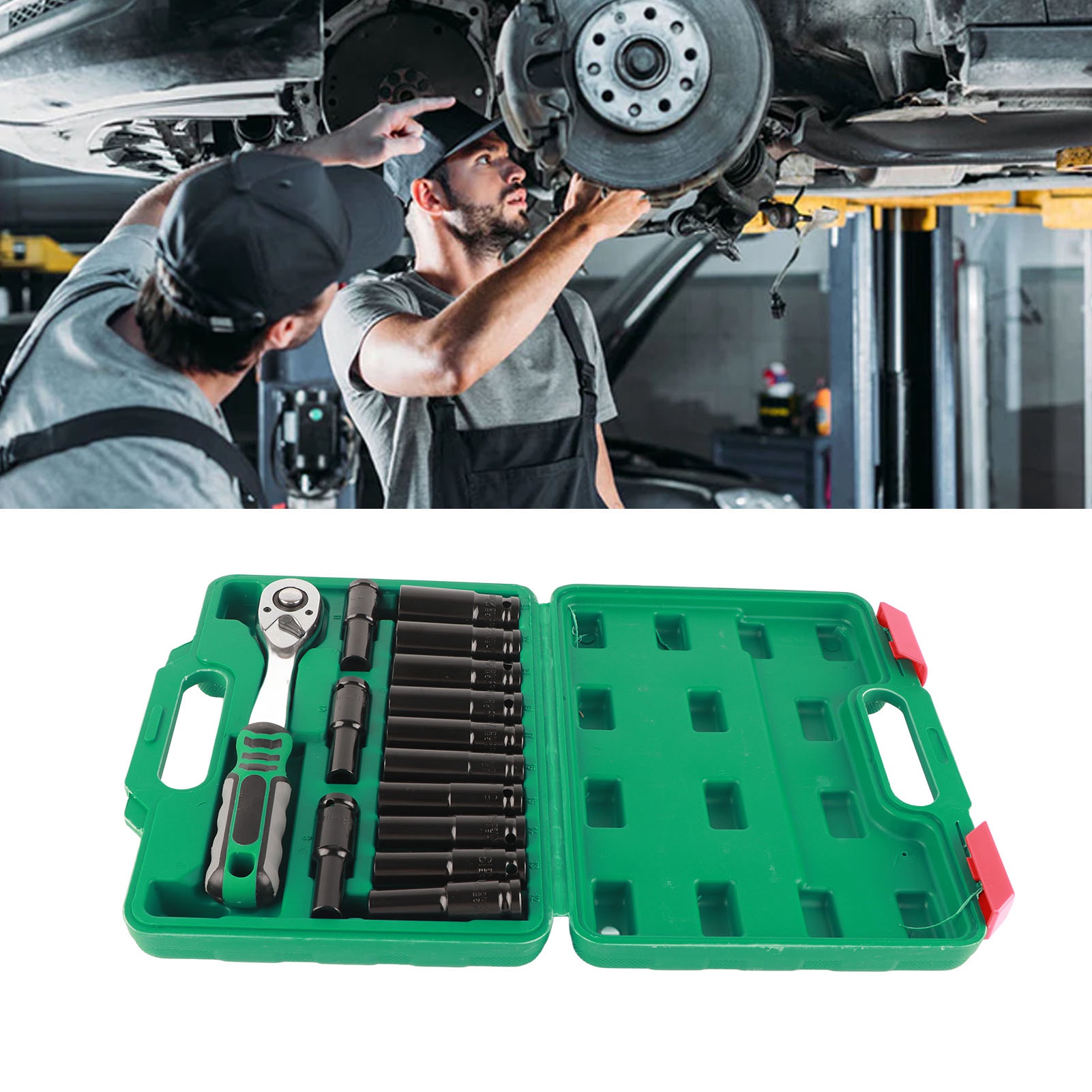 Satz Mit 14 Metrischen Ratschen-steckschlüsseln, Schlagschrauber-steckschlüsselsatz Für Die Kfz-reparatur, Mechanikerwerkzeug Mit Bits Und Griff.
