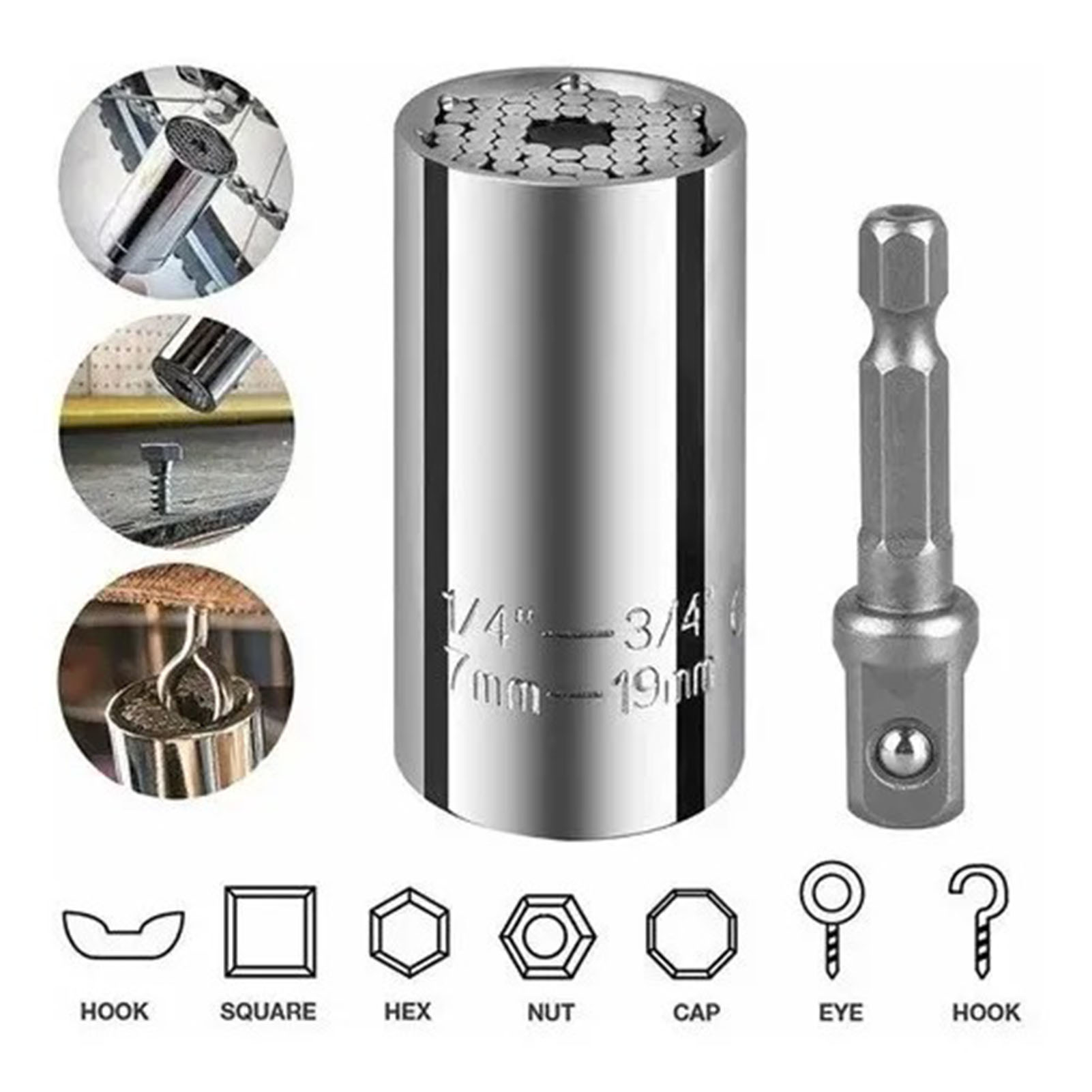 2er-set Universal-steckschlüssel 7–19 Mm, Chrom-vanadium-stahl, Verchromter Multifunktionssockel Für Schlagschrauber