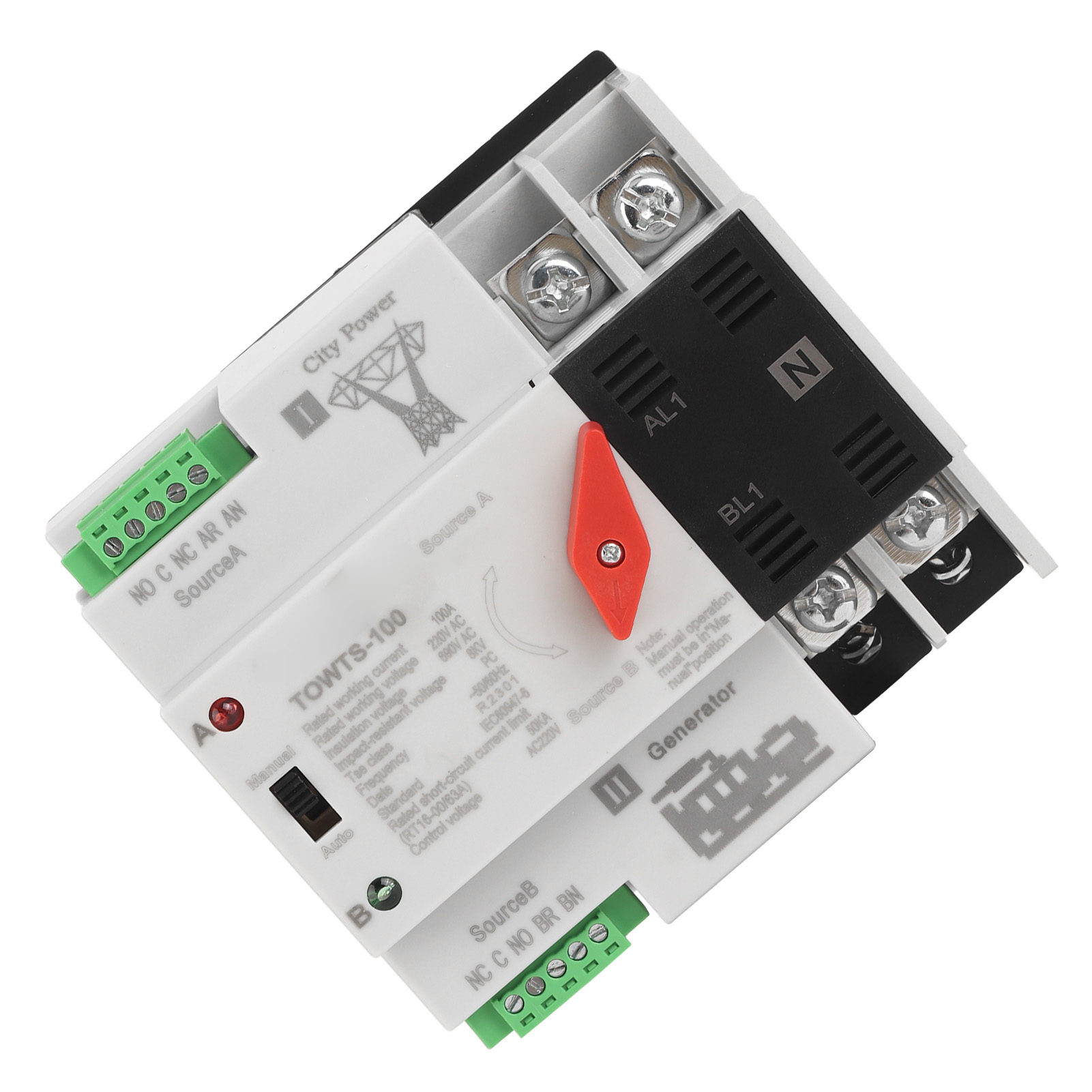 Automatischer 2-poliger 8-kv-100-a-wechselstrom-umschalter (220 V), Doppelstromschalter Mit 2 Betriebsmodi, Für Zuhause, Fabrik, Büro