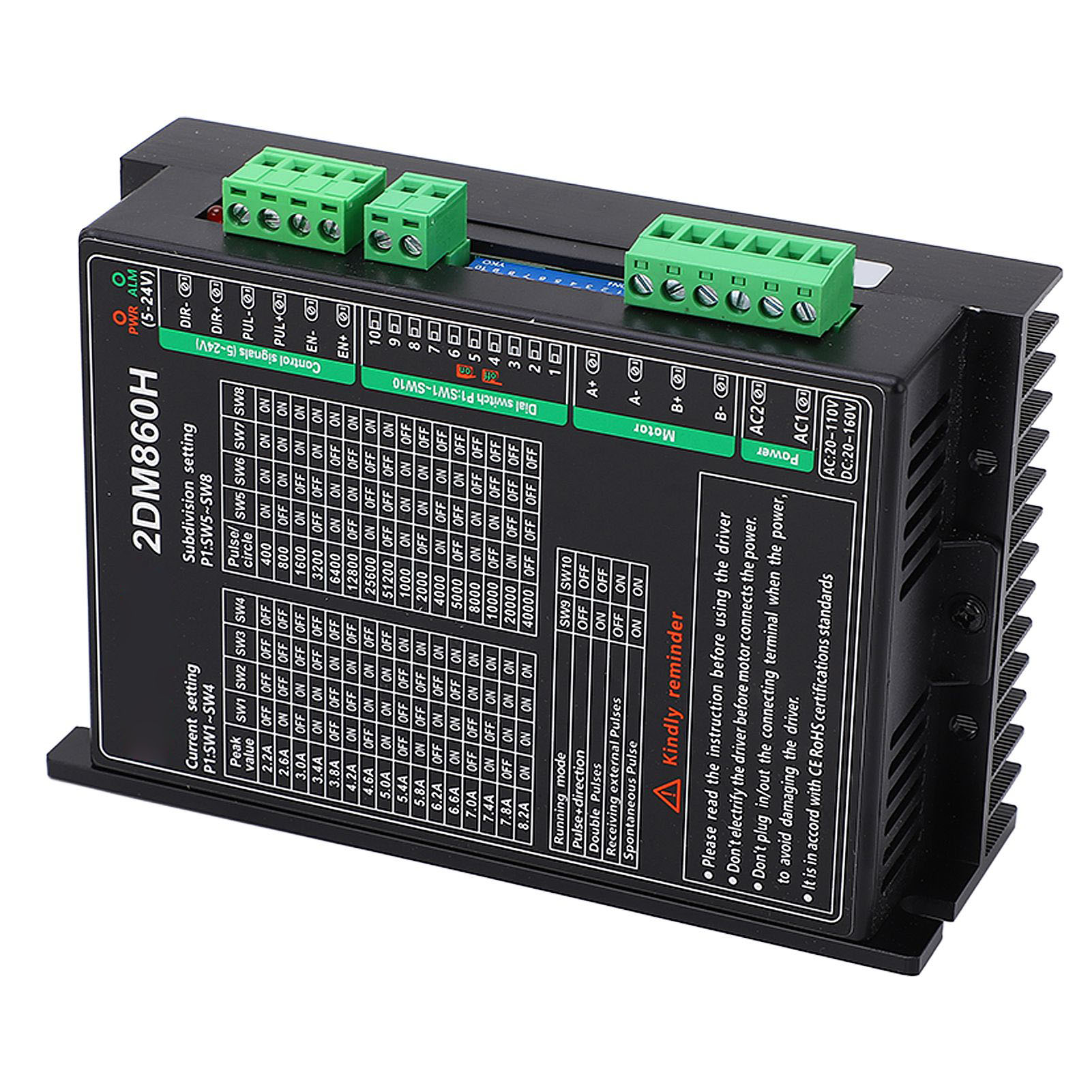 Zweiphasiger Digitaler Schrittmotortreiber, 16 Unterteilungen, 16 Ströme, Ac20-110v Dc20-160v-steuerung
