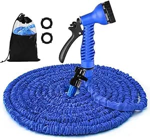 50 Fuß (ca. 15 M) Langer, Flexibler Und Dehnbarer Gartenschlauch, Robust Und Leicht Mit 8-funktions-sprühdüse, Dreifachem Latexkern, Auslaufsicher, Ideal Zum Bewässern Und Reinigen Im Außenbereich